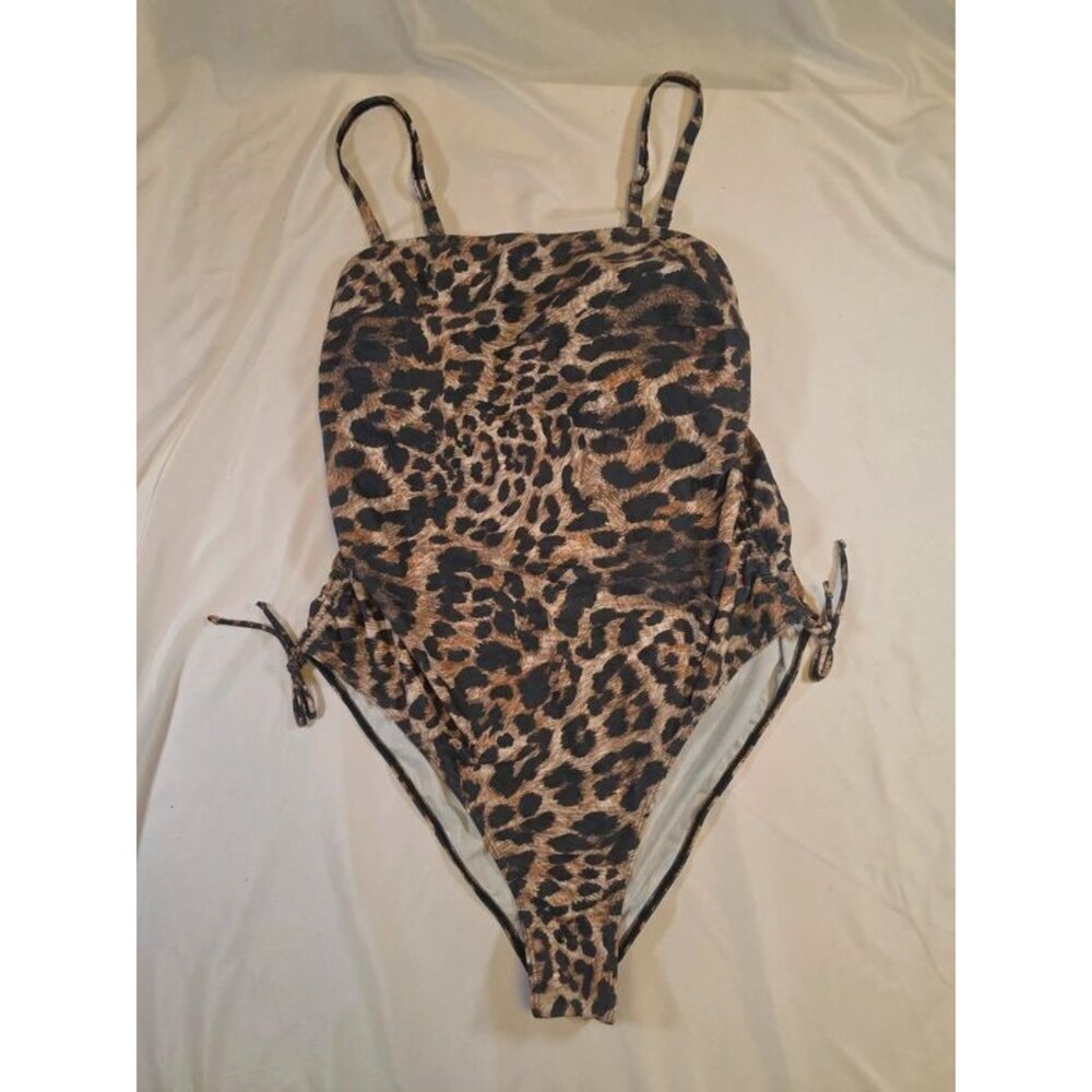 Leopard Print One-Piece Swimsuit with Adjustable Drawstring Sides - Size 4XL NEW